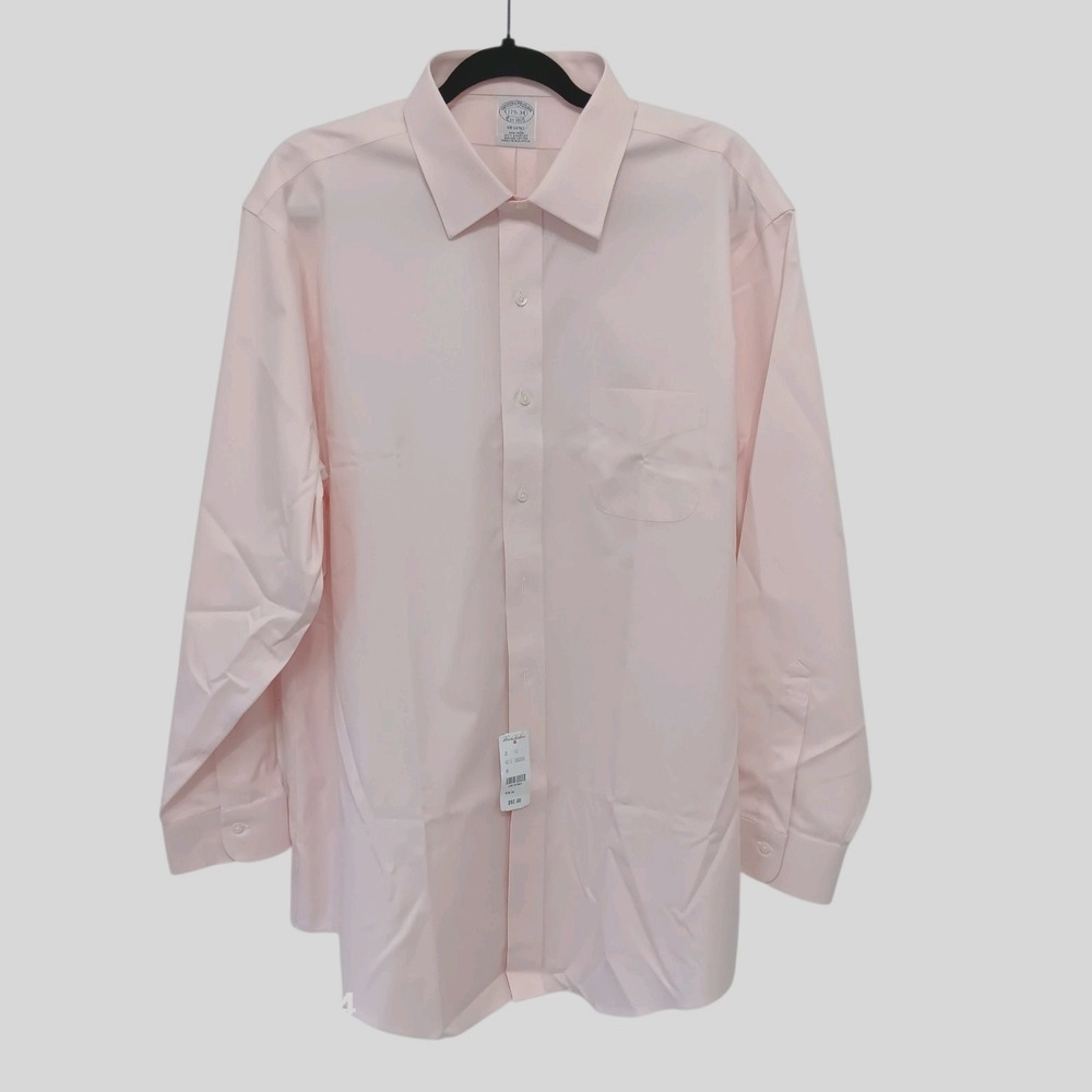 Brooks Brothers Pink Dress Shirt 17.5 34 Slim Fit Non Iron Button Up